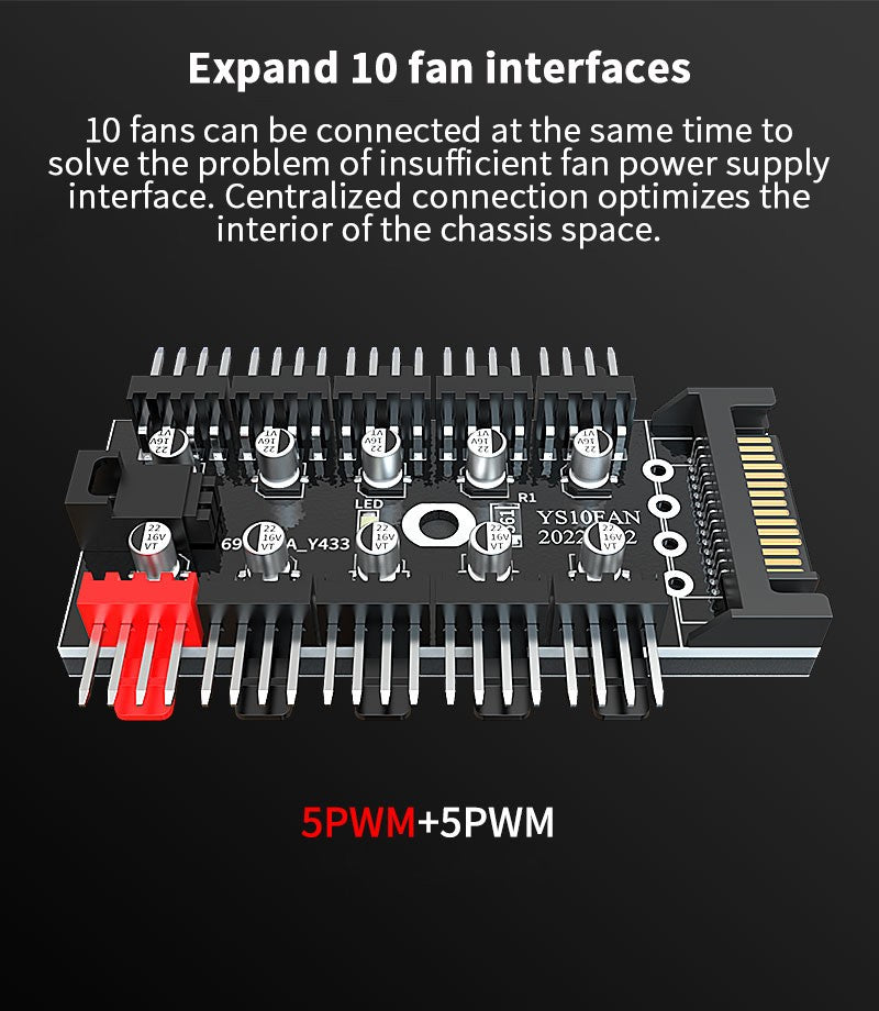TEUCER 1 to 10 PWM Fan HUB 4PIN 3PIN 12V Splitter Cable Splitter Desktop Computer Cooling Fan Extension Adapter