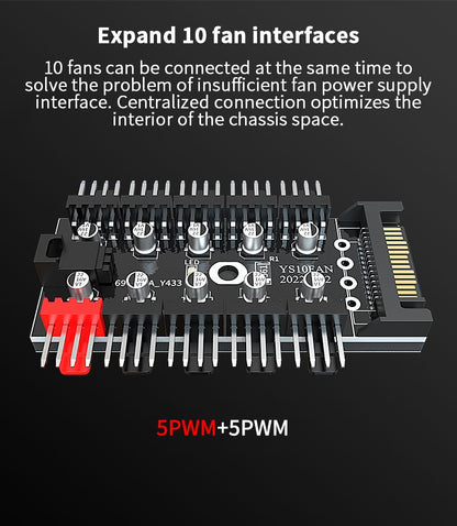 TEUCER 1 to 10 PWM Fan HUB 4PIN 3PIN 12V Splitter Cable Splitter Desktop Computer Cooling Fan Extension Adapter