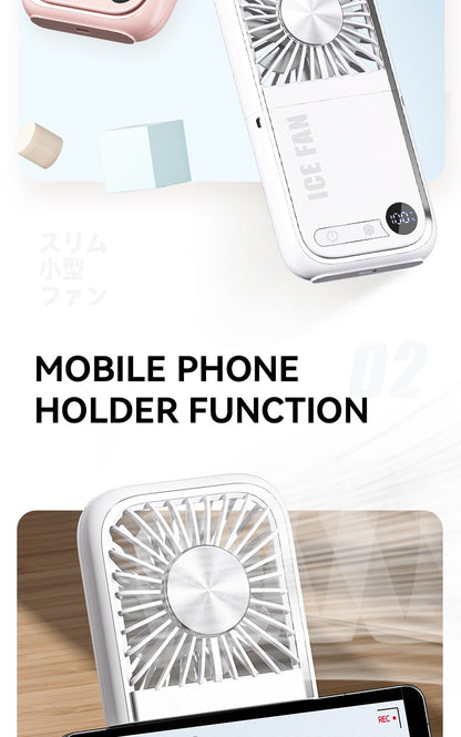 Folding Mini Cooling Air Fan Mobile Phone Holder Power Bank 3000mAh USB Rechargeable Cooling Handheld Desktop Fan with Lanyard