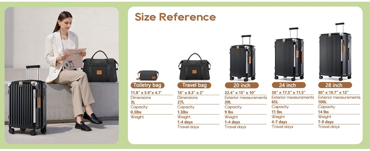 Conjunto de malas Joyway 3/5 peças pretas, malas expansíveis de 20/24 polegadas, porta-copos, trava TSA, rodas antiderrapantes, leves e duráveis