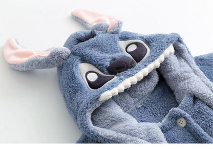 Disney Stitch Winter Pajamas Cartoon Autumn And Winter Cute Coral Thickened Velvet Long Home Clothes Pajamas Girls Home Clothes