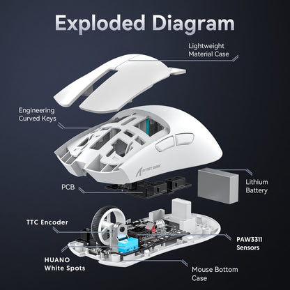 X11 ATTACK SHARK X11SE Mouse Gamer Sem Fio 22000 DPI, Sensor PixArt PAW3311, BT/2.4G/Com Fio, 59g Leve, 2000W Cliques