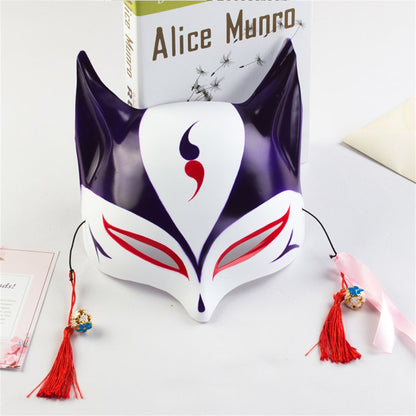 New Fashion Anime Fox Mask Hand-Painted Half Face Cat Mask With Tassels Bell Halloween Masquerade Party Festival Cosplay Gift