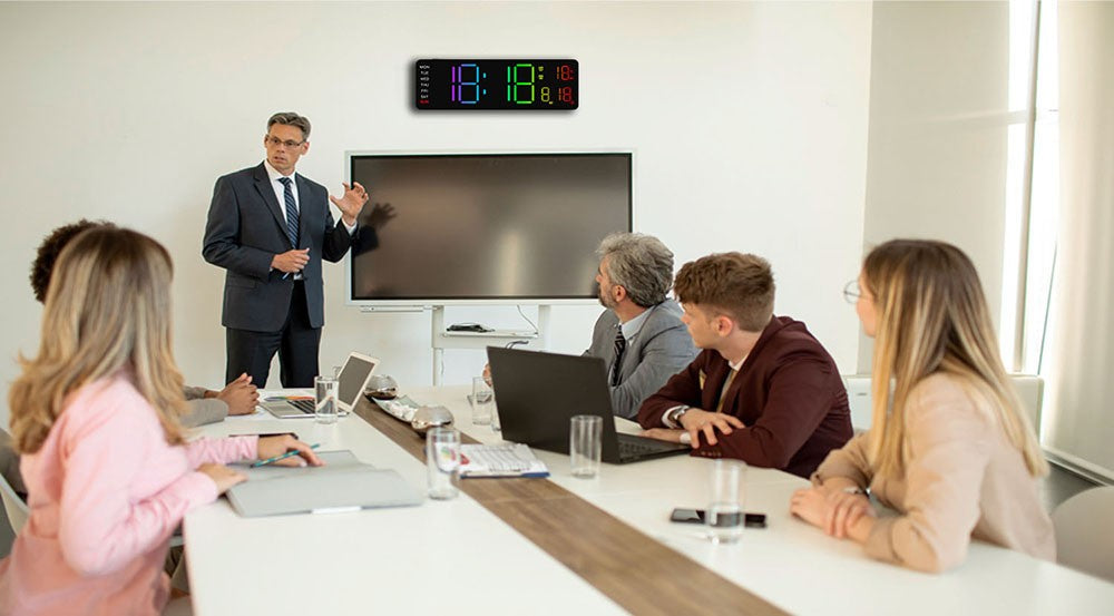 Digital LED Wall Clock with Remote Control Calendar Colorful Night Light Temperature for Living Room Bedroom Office Smart Home