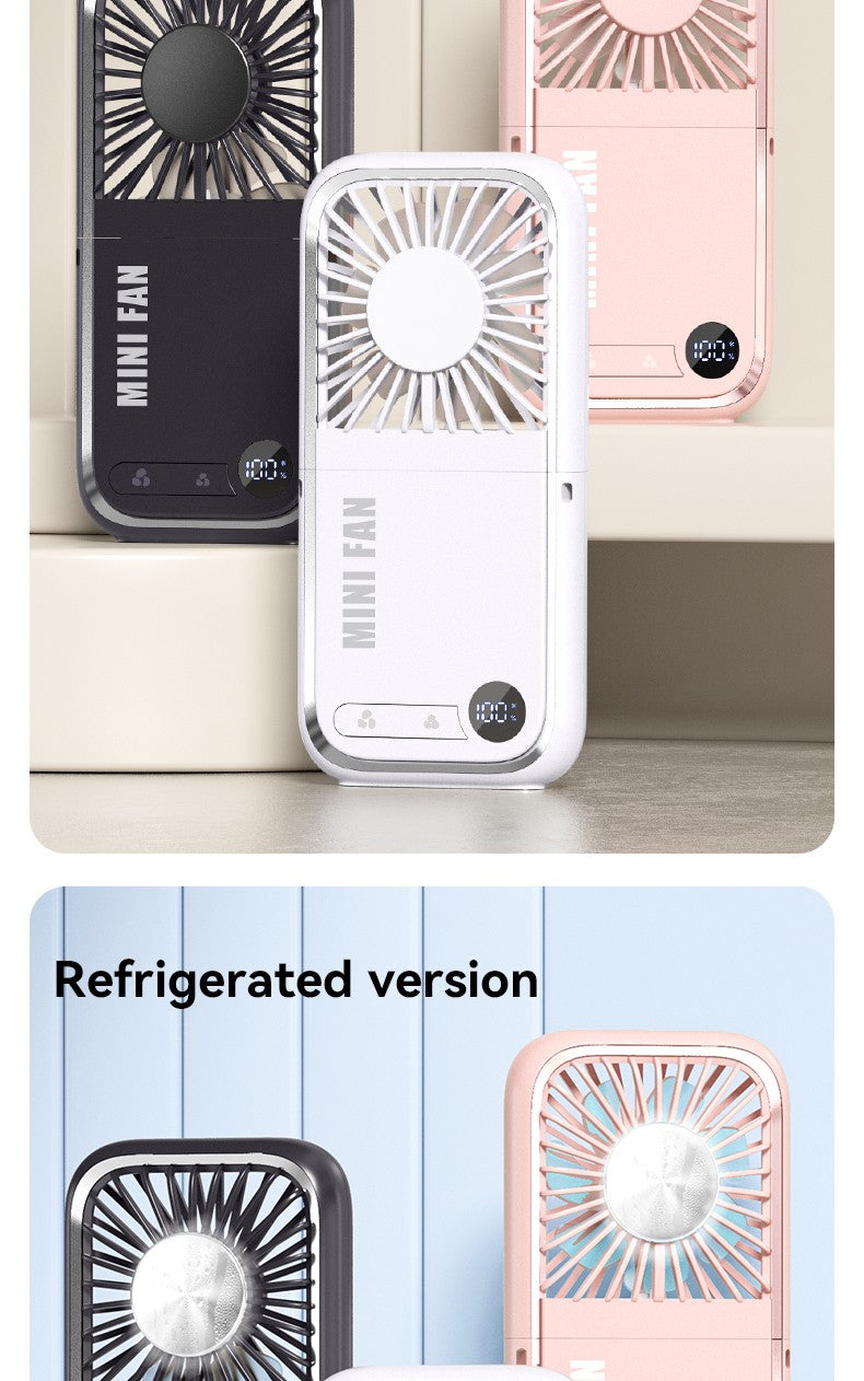 Folding Mini Cooling Air Fan Mobile Phone Holder Power Bank 3000mAh USB Rechargeable Cooling Handheld Desktop Fan with Lanyard