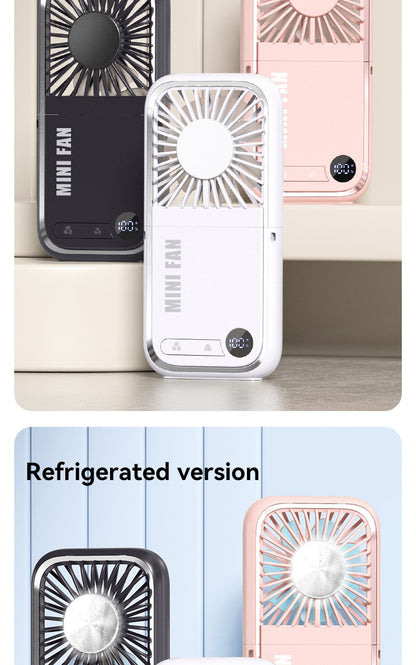 Folding Mini Cooling Air Fan Mobile Phone Holder Power Bank 3000mAh USB Rechargeable Cooling Handheld Desktop Fan with Lanyard