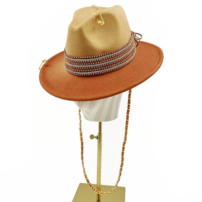 Vários chapéus DIY Chapéu Fedora com novos acessórios de corrente dourada, chapéu de inverno jazz hip-hop, chapéu de viagem, chapéu estilo punk, chapéu de igreja ????? ???????