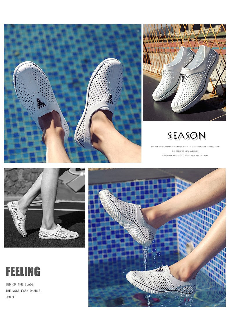 2025 Breathable Summer Men Slippers Outdoor Water Shoes Hollow Ultra Light Beach Shoes Casual Men Sandals  Black Garden Shoes