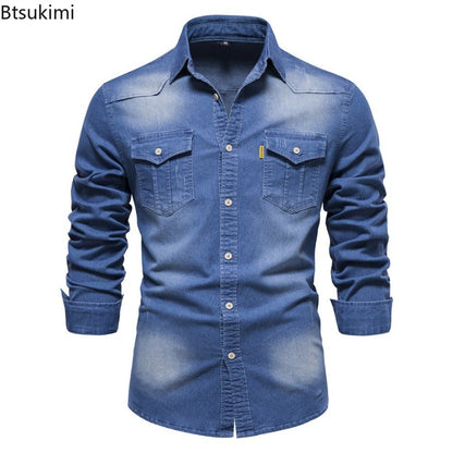 Spring Autumn New Men's Denim Shirts Fashion Casual Long Sleeve High Quality Cotton Shirt Jackets Vintage Slim Male Jean Shirts