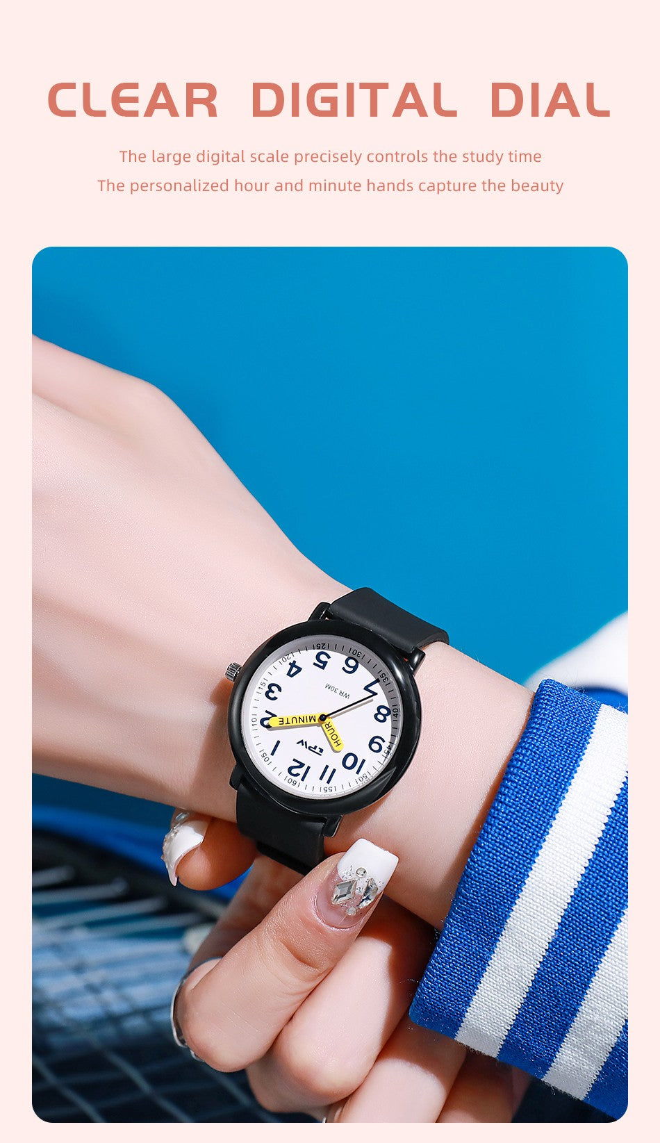 TPW Learning Watch Colorful Dial Cute Watch For Young Ladies Rubber Strap Luminous Hands
