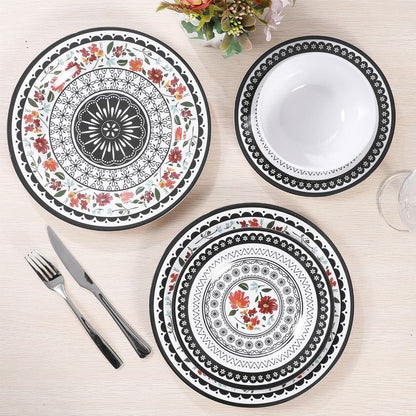 Durable 12-Piece Melamine Dinnerware Set, Ideal for Indoor and Outdoor Dining, Dishwasher Safe, Lightweight Dinnerware