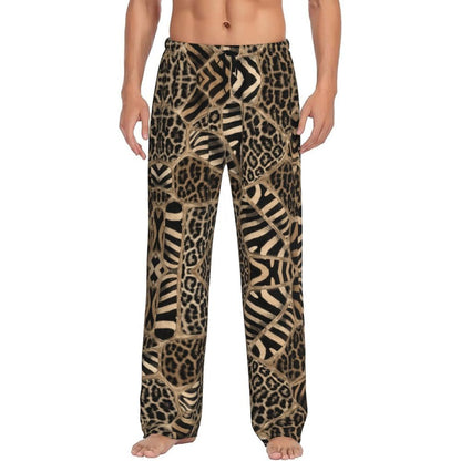 Custom Leopard Print Pajama Pants Men's Animal Skin Sleepwear Lounge Sleep Bottoms Stretch with Pockets