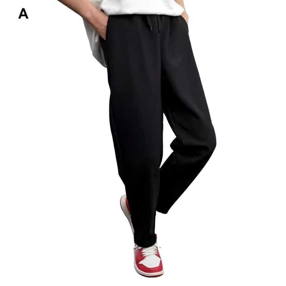Elastic Waist Drawstring Pants Men's Winter Windproof Plush Lined Pants for Outdoor Activities Daily Wear Solid Color Men