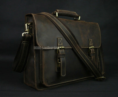 Vintage Crazy Horse Genuine Leather Men Briefcase 15" Laptop Bag Work Business Bag Shoulder Messenger Bag Male Tote Handbag M088