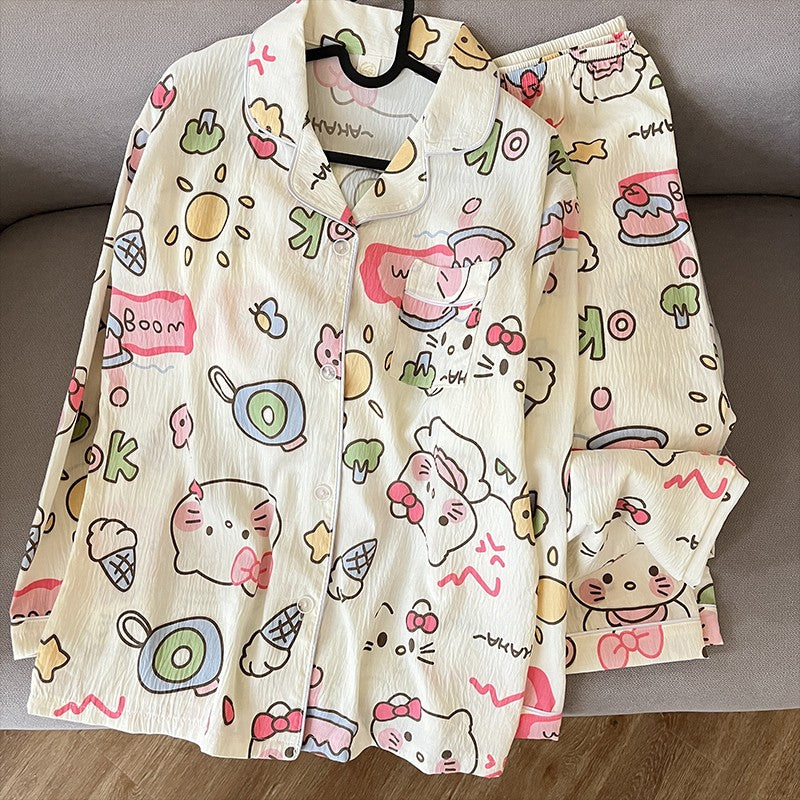 Plus Size Womens Home Wear Big Size Cute Kitty Pajamas Design Sleepwear Set Comfy and Loose Fit Korean Reviews Many Pajamas Y2K