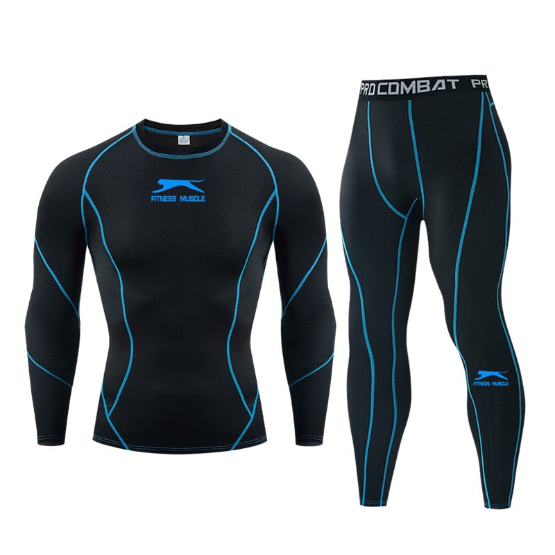 2024 Men's Sports Fitness Bodybuilding Gym Sweat Running Shirts Leggings Suits Black Thermal Underwear Top Long Sportswear Sets