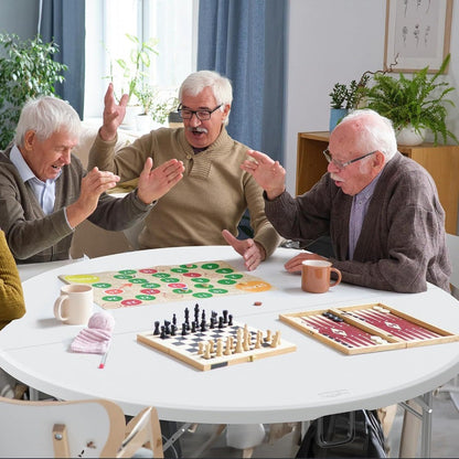 White 48 Round Bi-Folding Commercial Table, 4 Feet Portable Plastic Dining Card Table for Kitchen or Outdoor Party Weddin