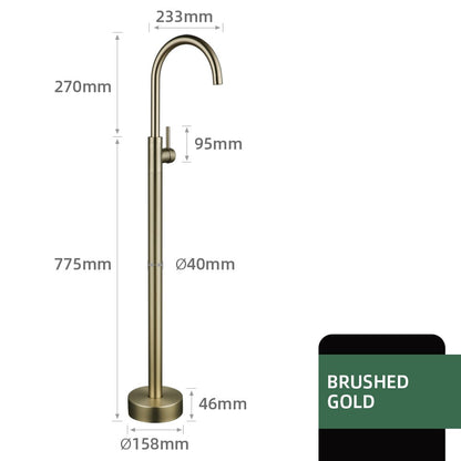 Bathroom Bathtub Floor Stand Faucet Rose Gold Mixer Single Handle Tap 360 Rotation Spout With Brass Hand Hot &Cold Water Shower