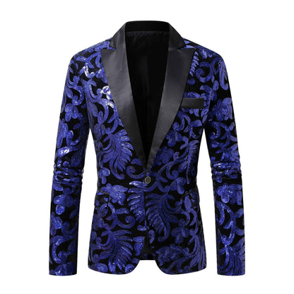 Shiny Sequin Embellished Single Button Stage Performance Outerwear in Blue Gold Green Purple Options for Men's Red Suit Jacket