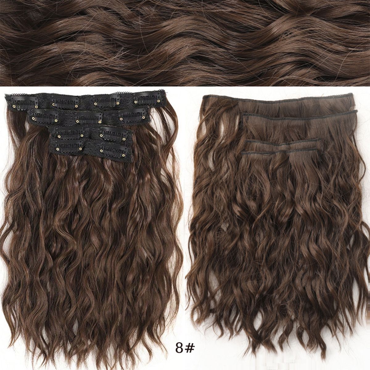 short curly Synthetic Burgundy 4-piece set of water ripple hair extension wig clip in woman's clip hair accessories hairpiece