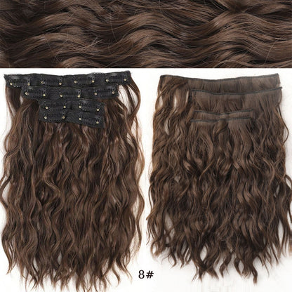short curly Synthetic Burgundy 4-piece set of water ripple hair extension wig clip in woman's clip hair accessories hairpiece