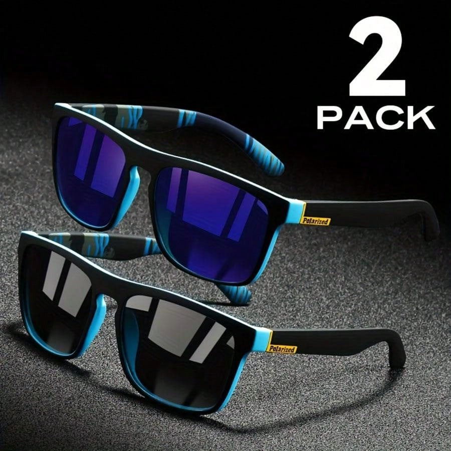 2pcs Square Polarized Sunglasses Anti Glare Sun Shades For Summer Party Vacation Travel Driving Fishing