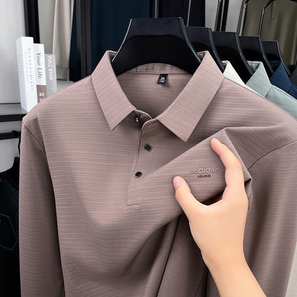 Men's Long sleeved T-shirt 2025 Spring and Autumn New Style Middle aged Collar Loose Polo Top