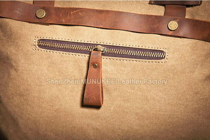 Vintage Military Canvas + Genuine Leather Men Shoulder Bag Sling Crossbody Bag Tote Handbag Men Canvas Messenger Bag  Leisure