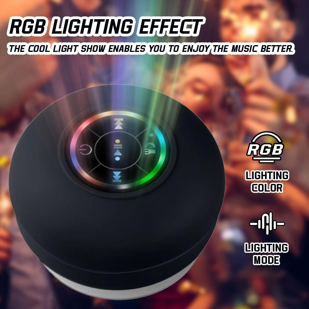 Waterproof Bluetooth Speaker with Colorful LED Lights, Strong Suction Cup & Phone Holder, Portable Mini Speaker for Outdoor/Show