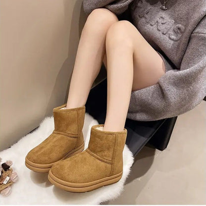 Evshine Winter Mini Snow Boots For Women Plush Lined Warm Suede Snow Boots Comfy Fuzzy Boots Fur Home Ankle Boots Lady Snow Boot
