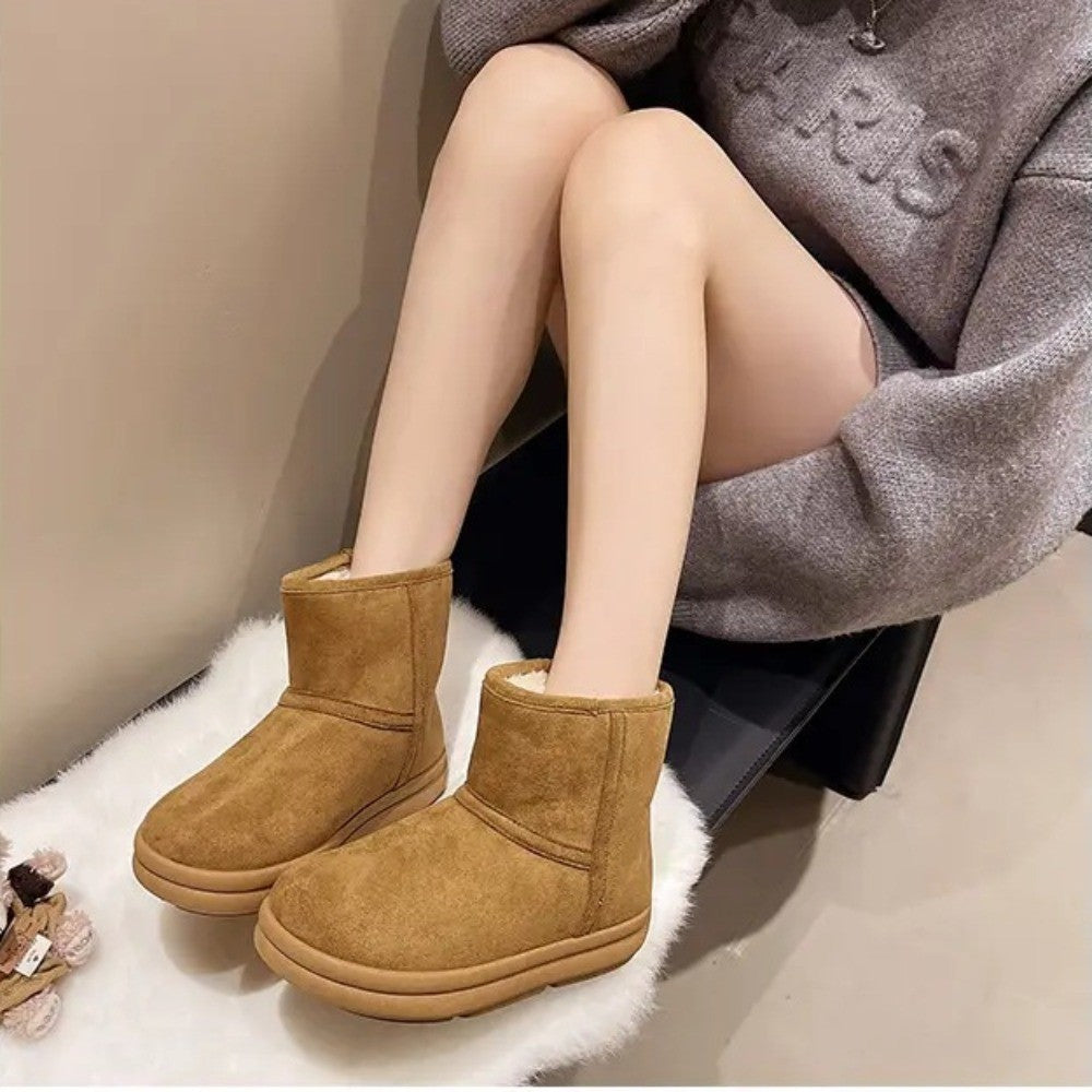 Evshine Winter Mini Snow Boots For Women Plush Lined Warm Suede Snow Boots Comfy Fuzzy Boots Fur Home Ankle Boots Lady Snow Boot