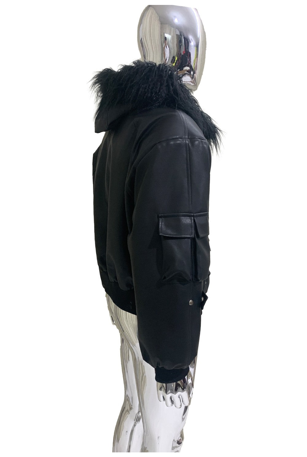 Mauroicardi Autumn Winter Short Oversized Black Warm Pu Leather Jacket Men with Faux Fur Trim Hood Loose Casual Korean Fashion