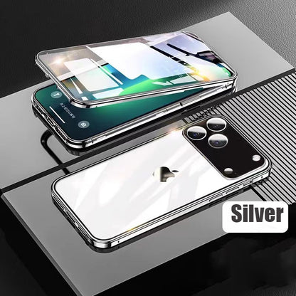 Capa Protetora 360° Magnética de Metal com Vidro Dupla Face e Trava de Encaixe para iPhone 17 Pro Max/17/Air/17 Pro