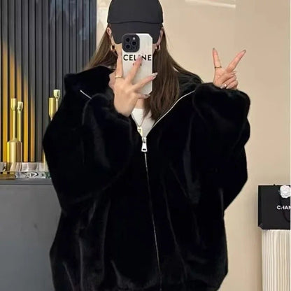 Winter New Short Fur Lined Leather Jacket Women's Hat Integrated Eco-friendly Lamb Fur Vest Women's Regular Style Coat