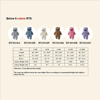 Winter Baby Bear Hooded Romper Thicken Fleece Warm Heart Flannel Toddler Girl Jumpsuits Infant Boy Bodysuit For Newborn Clothes