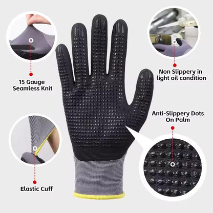 1/2/3 Pares Luvas de Trabalho de Segurança com Pontos Antiderrapantes Revestidas de Nitrilo Luvas de Nylon de Malha Contínua Duráveis para Homens Construção Industrial