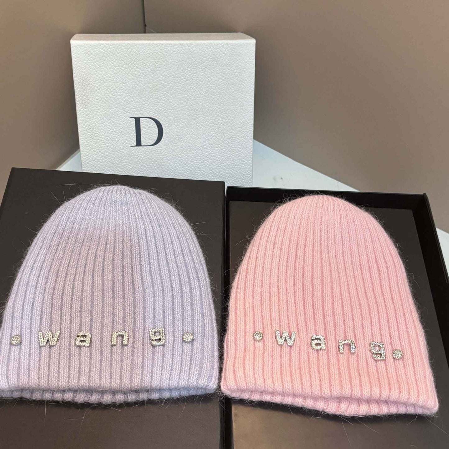 Simple Rabbit Hair Knitted Beanie for Women Outdoor Winter Warm Hat with Ear Flaps Basic Stretchable Skull Cap