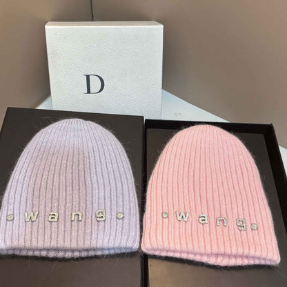 Simple Rabbit Hair Knitted Beanie for Women Outdoor Winter Warm Hat with Ear Flaps Basic Stretchable Skull Cap