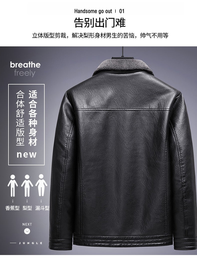 Leather Jacket Men Coats Autumn Fur Collar Luxury Fleece Black Oversized  6XL 7XL 8XL Plus Size Warm Winter Comfort High Quality