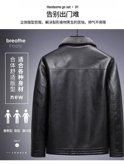 Leather Jacket Men Coats Autumn Fur Collar Luxury Fleece Black Oversized  6XL 7XL 8XL Plus Size Warm Winter Comfort High Quality