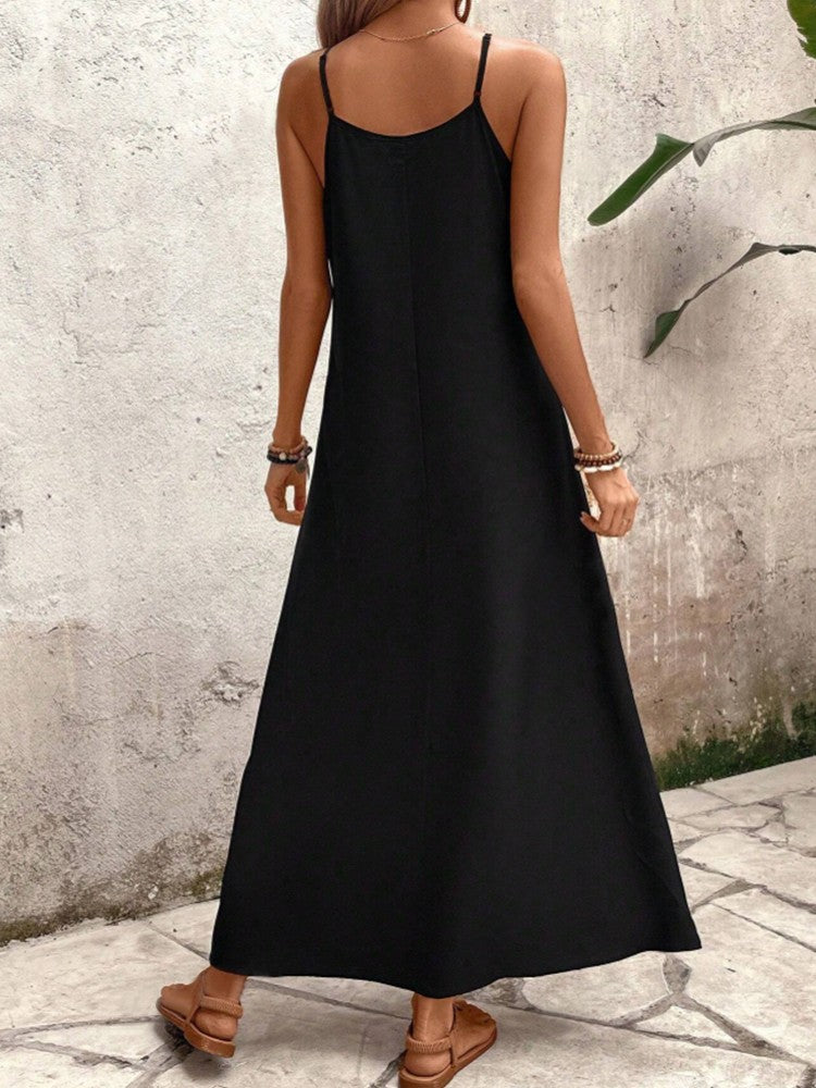 Women's elegant casual thin shoulder suspender A pendulum loose version long skirt summer fashion floral print dress