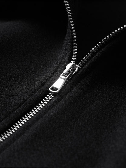 Woolen Zipper Loose Short Jacket Women Long Sleeve Lapel Solid 2025 Autumn Winter Commute Coat Street Office Warm Ladies Outwear