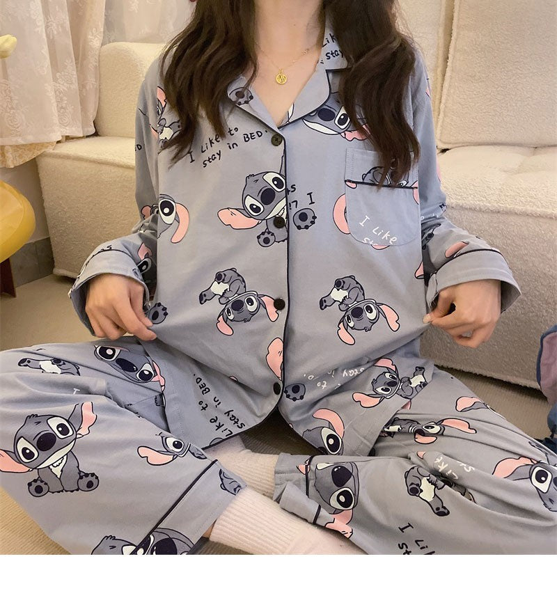 Hot Stitch Disney Faux Cotton Pajamas Spring Autumn Cartoon Female Pyjamas Kawaii Suit Long Sleeves Winter Home Sleepwear Gift