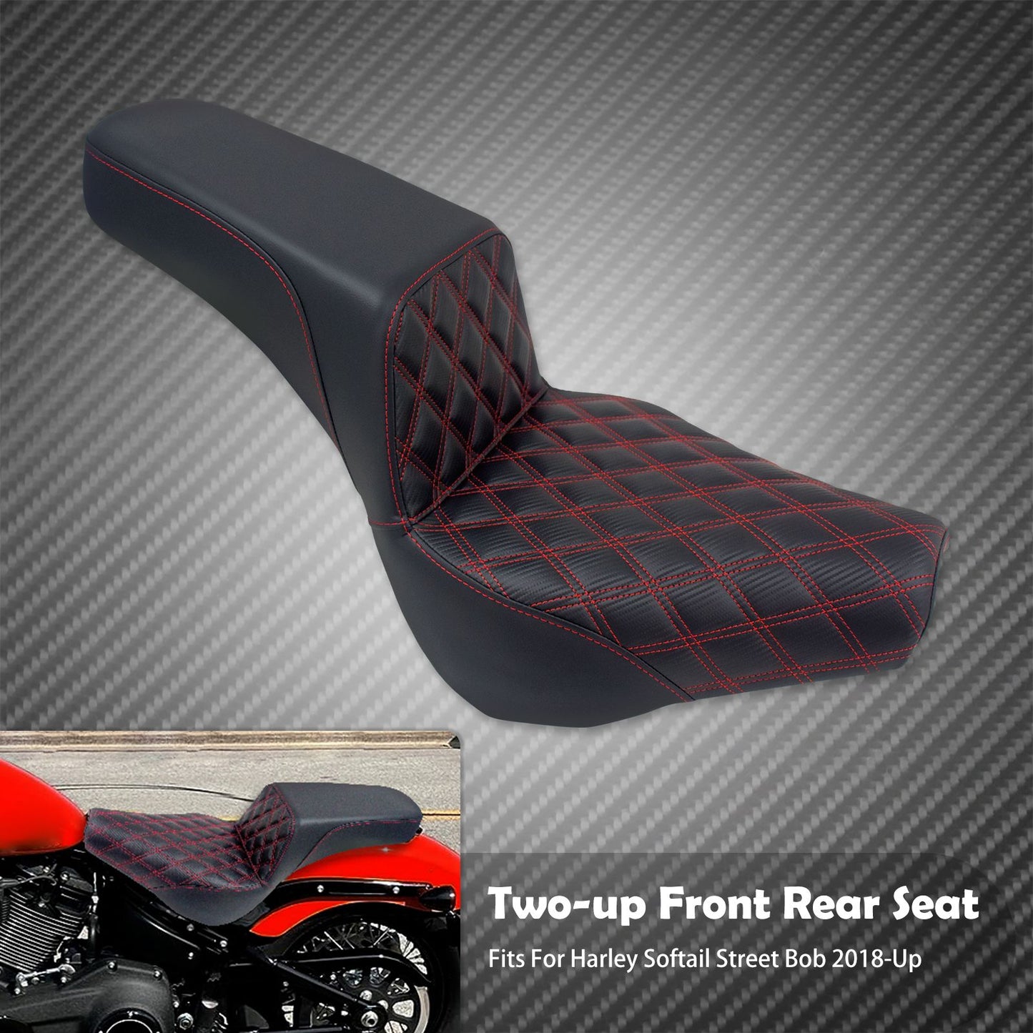 Assento Dianteiro Traseiro de Couro Preto Para Piloto e Passageiro de Moto Harley Softail Street Bob FXBB 2018-2024 2025