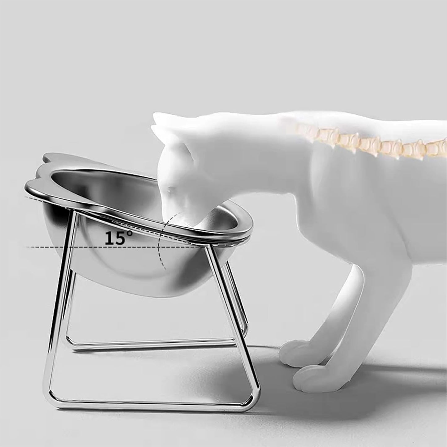 Tigelas Elevadas Estáveis para Gatos, Tigelas Elevadas para Cães com Proteção de Pescoço a 15°, Tigela de Comida para Gatos Inquebrável de Aço Inoxidável 304 para Filhotes e Gatos