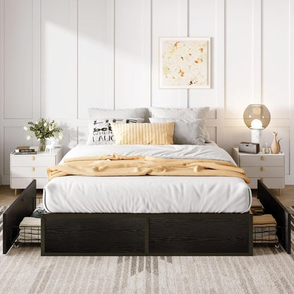Cama Queen com Estrutura, 2 Gavetas Grandes de Armazenamento, Silenciosa, Fácil de Montar, Não Precisa de Box Spring, Cama com Armazenamento