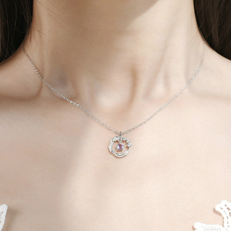 Colar de Coração de Zircônia Rosa Planeta da Moda Colar de Corrente de Clavícula Estética Feminina Presente de Dia dos Namorados Joias de Festa