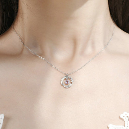 Colar de Coração de Zircônia Rosa Planeta da Moda Colar de Corrente de Clavícula Estética Feminina Presente de Dia dos Namorados Joias de Festa