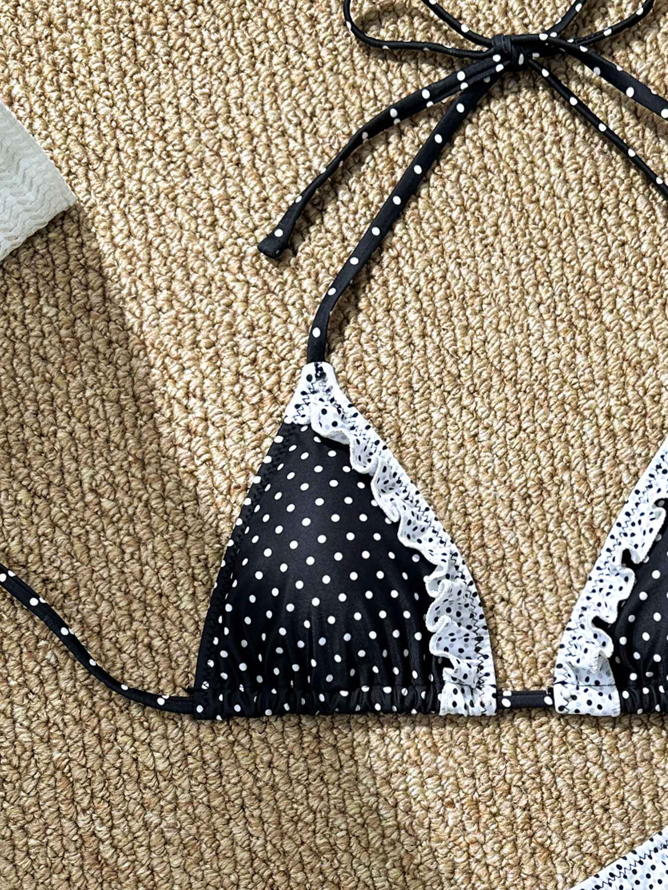 Sexy Black Dot Print Bikini Set Women Halter Lace Patchwork Push Up Bra Tie Side Thong Swimsuit 2025 Beach Bathing Suit Swimwear