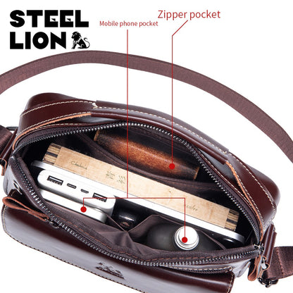 STEEL LION top layer cowhide men's single shoulder diagonal cross bag casual sports horizontal mobile phone bag genuine leather